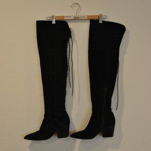 Aldo Jeffers Suede Pointed Toe Over the Knee Lace Up Boots